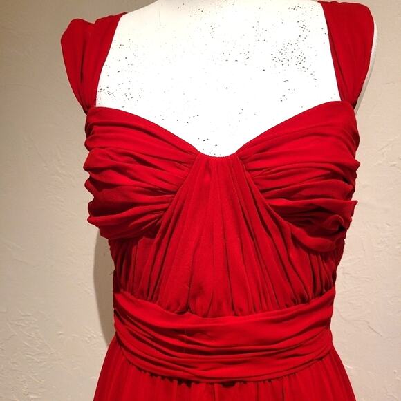 Vera Wang Red Chiffon Sweetheart Neckline Fit & Flare Ruched Cocktail Dress, S - Picture 5 of 9